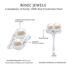Freshwater Pearl Toi Et Moi Bypass Ring with Diamond