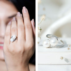 Freshwater Pearl Toi Et Moi Bypass Ring with Diamond