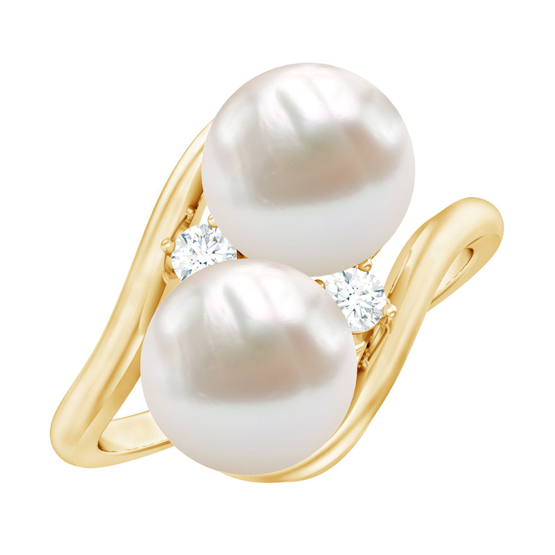Freshwater Pearl Toi Et Moi Bypass Ring with Diamond