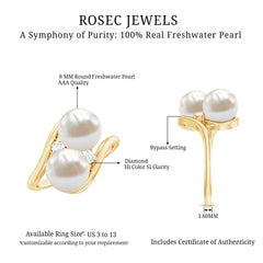 Freshwater Pearl Toi Et Moi Bypass Ring with Diamond