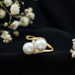 Freshwater Pearl Toi Et Moi Bypass Ring with Diamond