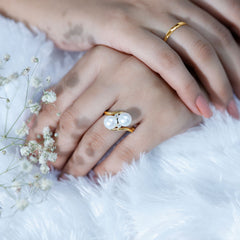 Freshwater Pearl Toi Et Moi Bypass Ring with Diamond
