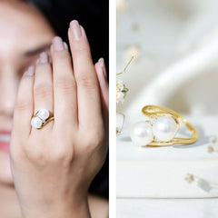 Freshwater Pearl Toi Et Moi Bypass Ring with Diamond