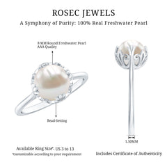 8 MM Round Pearl Art Deco Engagement Ring