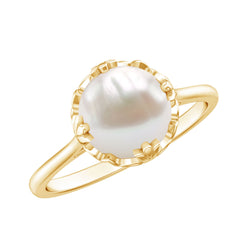 8 MM Round Pearl Art Deco Engagement Ring