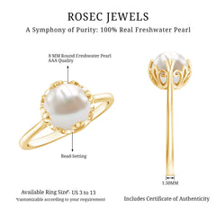 8 MM Round Pearl Art Deco Engagement Ring