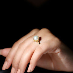 8 MM Round Pearl Art Deco Engagement Ring