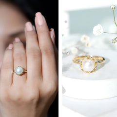 8 MM Round Pearl Art Deco Engagement Ring