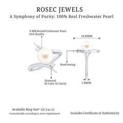 7.50 CT Freshwater Pearl Solitaire Bypass Ring with Diamond