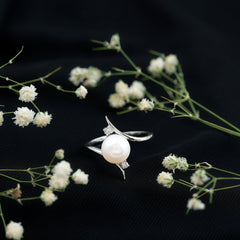 7.50 CT Freshwater Pearl Solitaire Bypass Ring with Diamond