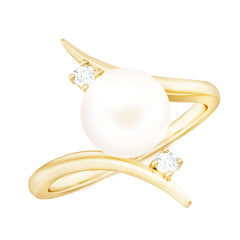 7.50 CT Freshwater Pearl Solitaire Bypass Ring with Diamond
