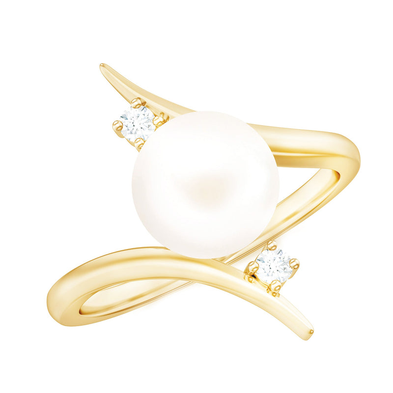 7.50 CT Freshwater Pearl Solitaire Bypass Ring with Diamond
