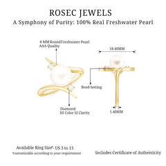 7.50 CT Freshwater Pearl Solitaire Bypass Ring with Diamond