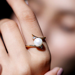 7.50 CT Freshwater Pearl Solitaire Bypass Ring with Diamond
