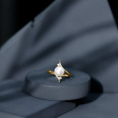 7.50 CT Freshwater Pearl Solitaire Bypass Ring with Diamond