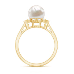 Freshwater Pearl and Diamond Flower Halo Engagement Ring