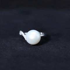 Designer Freshwater Pearl Solitaire Engagement Ring with Moissanite Accent