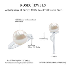 Designer Freshwater Pearl Solitaire Engagement Ring with Moissanite Accent