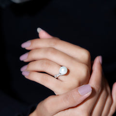 Designer Freshwater Pearl Solitaire Engagement Ring with Moissanite Accent