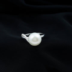 Designer Freshwater Pearl Solitaire Engagement Ring with Moissanite Accent