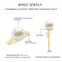 Designer Freshwater Pearl Solitaire Engagement Ring with Moissanite Accent