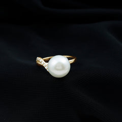 Designer Freshwater Pearl Solitaire Engagement Ring with Moissanite Accent