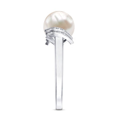 Natural Freshwater Pearl and Diamond Solitaire Engagement Ring