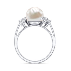 Natural Freshwater Pearl and Diamond Solitaire Engagement Ring