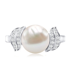 Natural Freshwater Pearl and Diamond Solitaire Engagement Ring