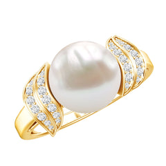 Natural Freshwater Pearl and Diamond Solitaire Engagement Ring