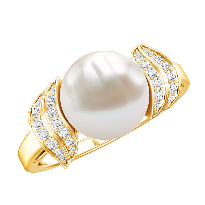 Natural Freshwater Pearl and Diamond Solitaire Engagement Ring