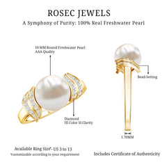 Natural Freshwater Pearl and Diamond Solitaire Engagement Ring