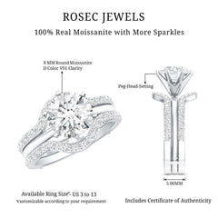 Certified 8 MM Solitaire Moissanite Engagement Ring with 2 Enhancers