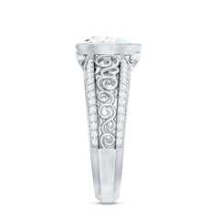 Bezel Set Moissanite Pear Engagement Ring with Filigree Details