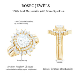 Cushion Cut Moissanite Vintage Inspired Wedding Ring Set