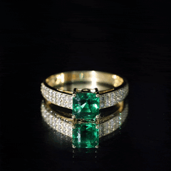 6 mm Princess Cut Lab Created Emerald Engagement Ring with Diamond Side Stones
