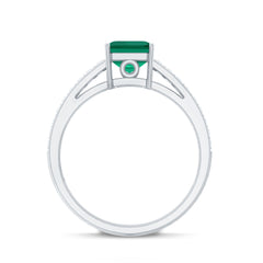 6 mm Princess Cut Lab Created Emerald Engagement Ring with Diamond Side Stones