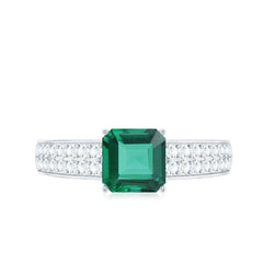6 mm Princess Cut Lab Created Emerald Engagement Ring with Diamond Side Stones