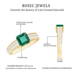 6 mm Princess Cut Lab Created Emerald Engagement Ring with Diamond Side Stones