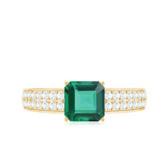 6 mm Princess Cut Lab Created Emerald Engagement Ring with Diamond Side Stones