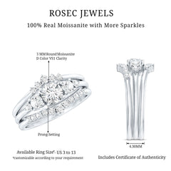 Certified Moissanite Trio Bridal Ring Set