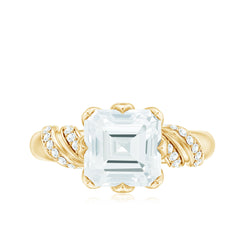 8 MM Asscher Cut Moissanite Solitaire Engagement Ring in Petal Prong Setting