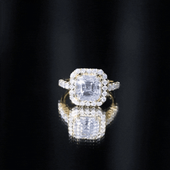 Certified 9 MM Asscher Cut Moissanite Halo Engagement Ring