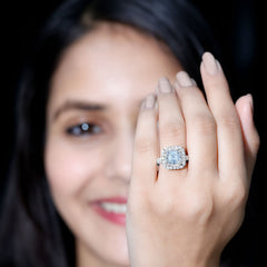 Certified 9 MM Asscher Cut Moissanite Halo Engagement Ring
