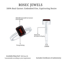 Natural 6X8mm Garnet Emerald Cut Engagement Ring with Diamond