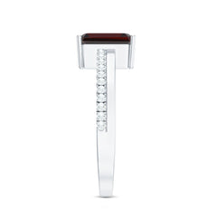 Natural 6X8mm Garnet Emerald Cut Engagement Ring with Diamond