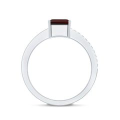 Natural 6X8mm Garnet Emerald Cut Engagement Ring with Diamond