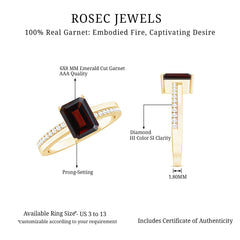 Natural 6X8mm Garnet Emerald Cut Engagement Ring with Diamond