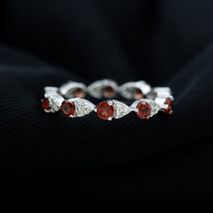 Natural Garnet Diamond Eternity Ring for Anniversary