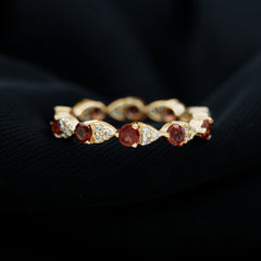Natural Garnet Diamond Eternity Ring for Anniversary